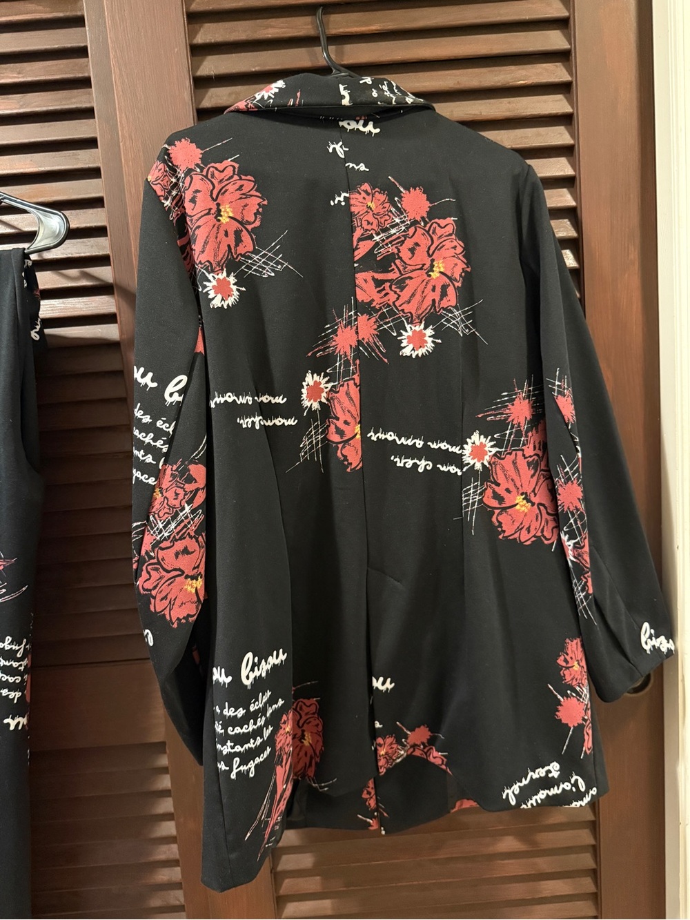 Ashley Stewart Black Blazer & Pants Set with Red Floral Print - Picture 2 of 3